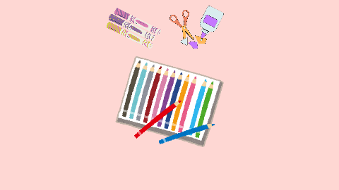 colored pencils, markers, scissors and glue
